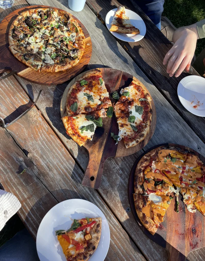 Pizza on table at Bush Inn Brewhouse