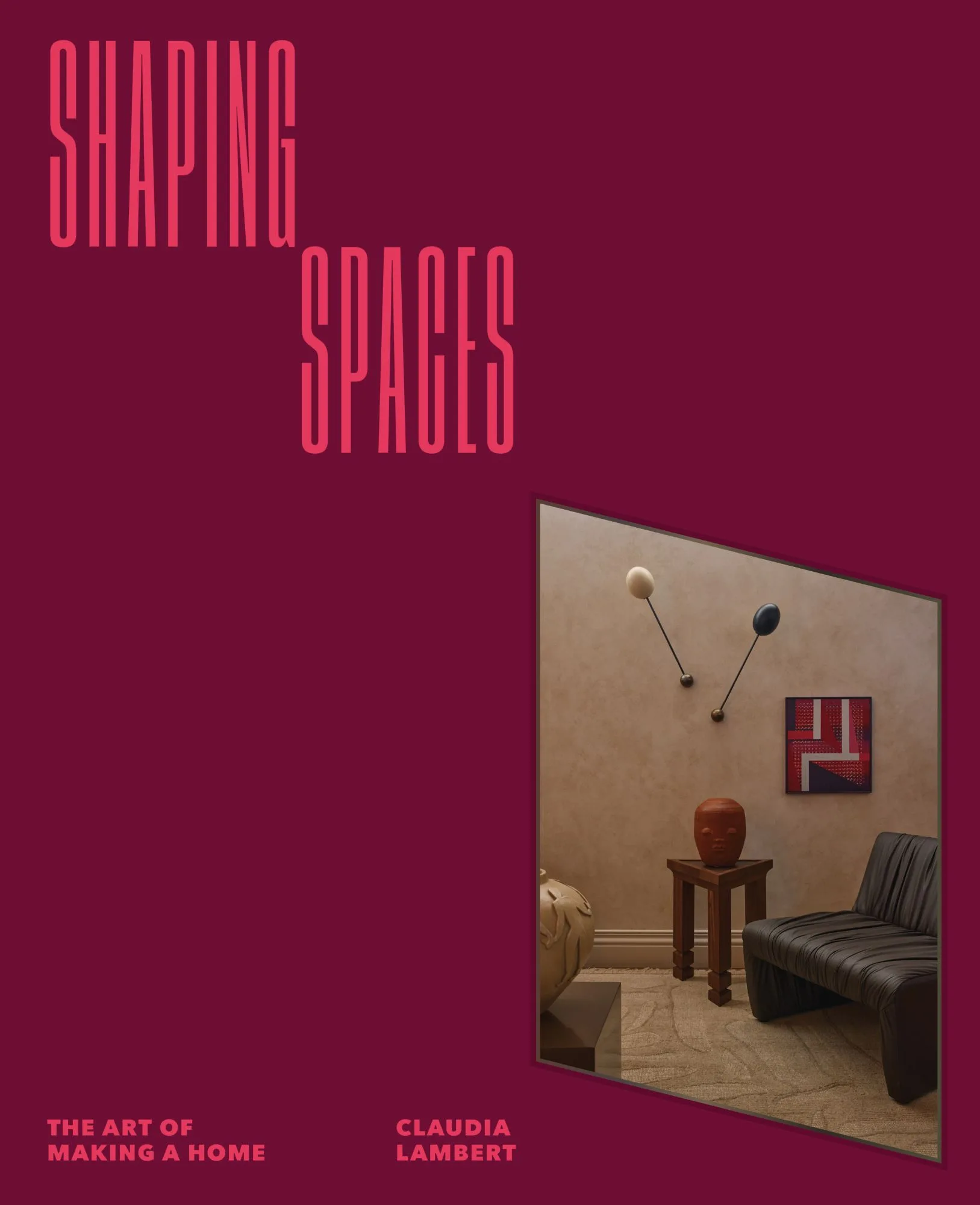 Shaping spaces book cover in shades of burgundy and pink