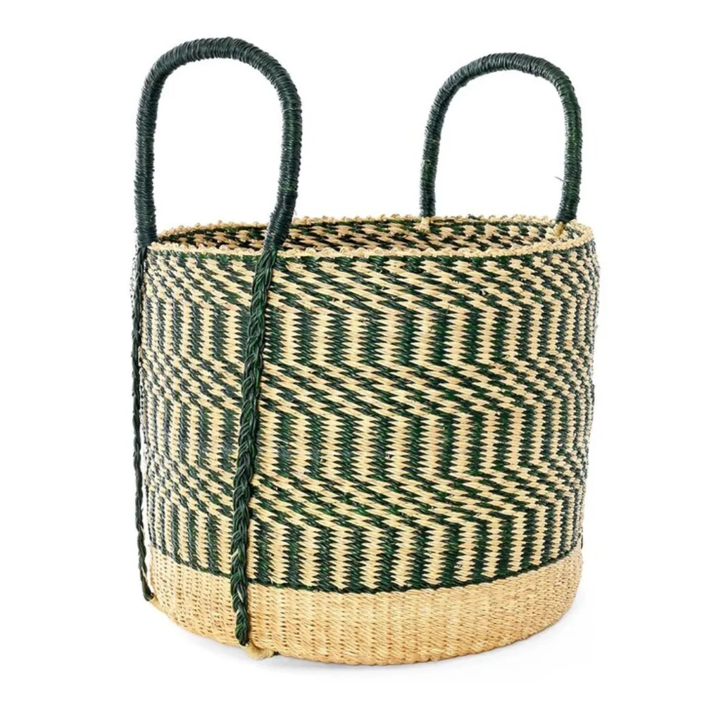 Green and natural woven storage basket