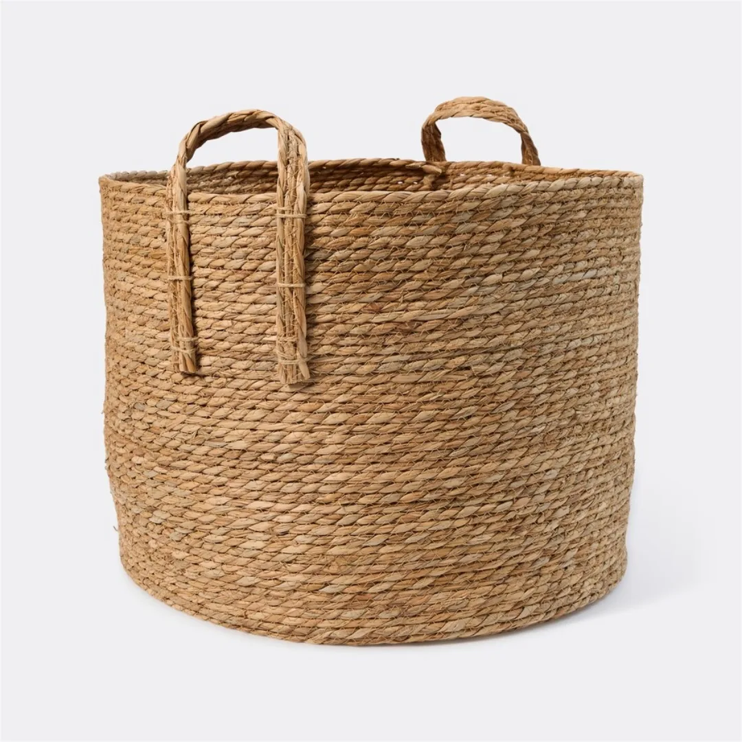 Woven natural shoe storage basket