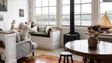 The Living room of Captain's Rest, a nautical boutique airbnb on the waterfront in Tasmania