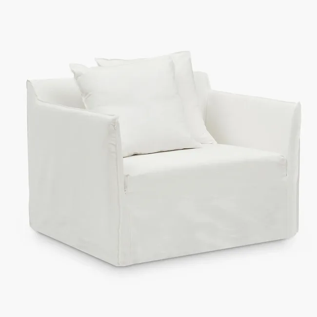 Basic white covered armchair with pet friendly washable covers