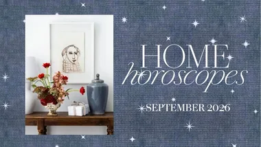 Image of home with red flowers and gift inset of title card reading Home Horoscopes September 2026