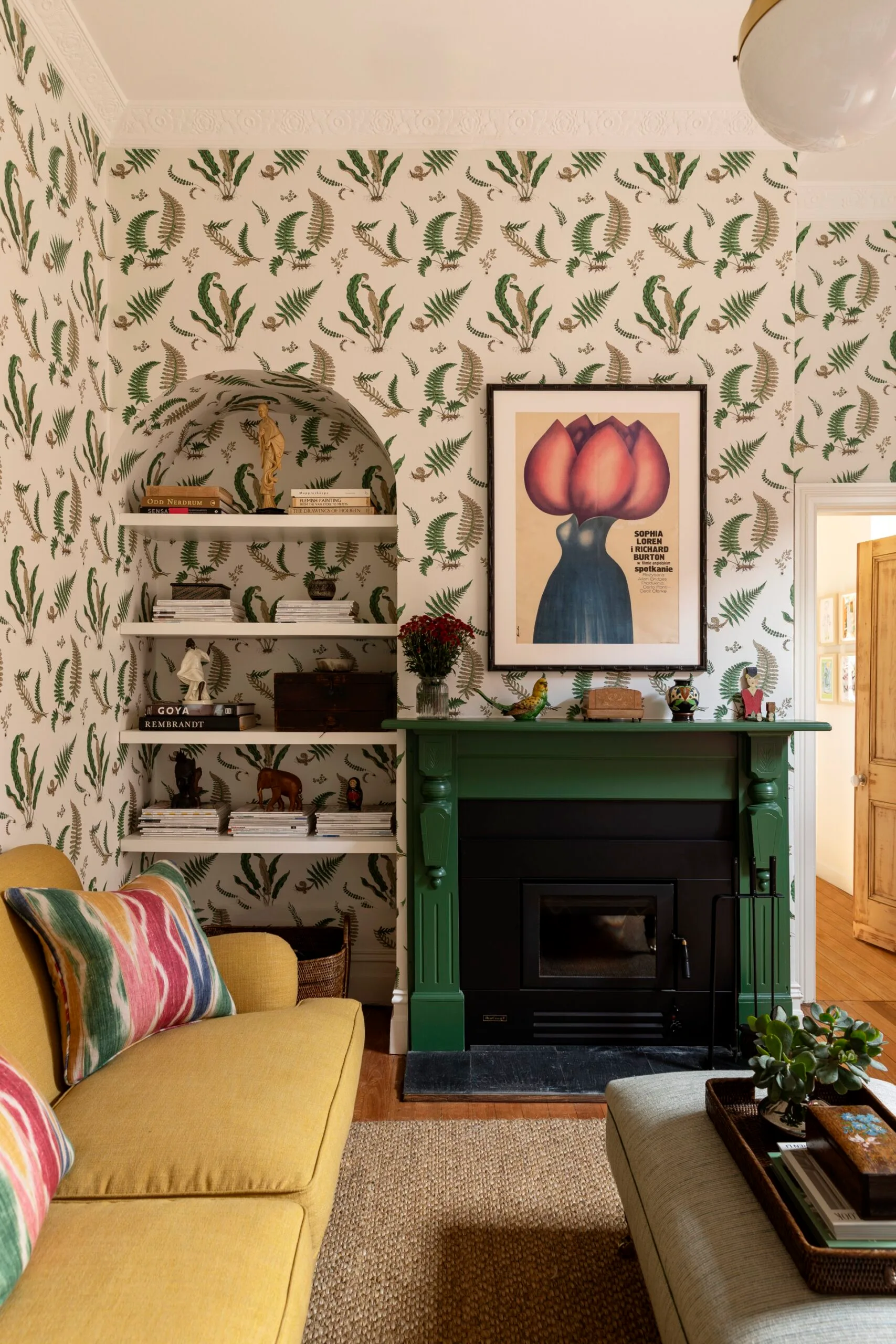 Wallpaper adds instant personality and colour to a room. Melbourne living room by Sarah McPhee of Sarah McPhee Interiors