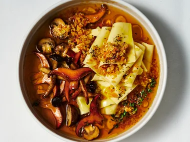 Parmesan and porcini broth pasta