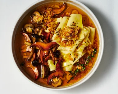 Parmesan and porcini broth pasta