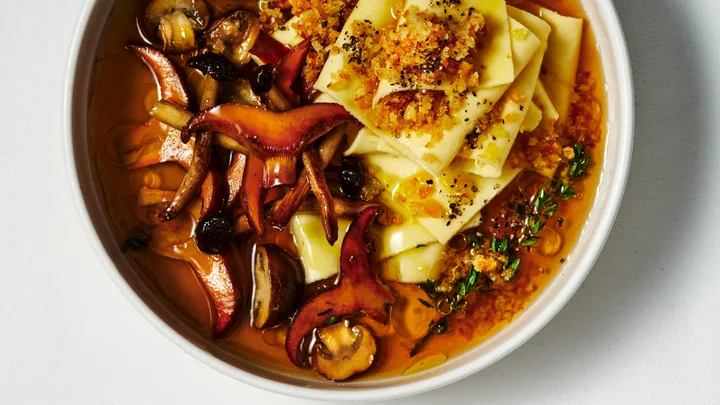 Parmesan and porcini broth pasta