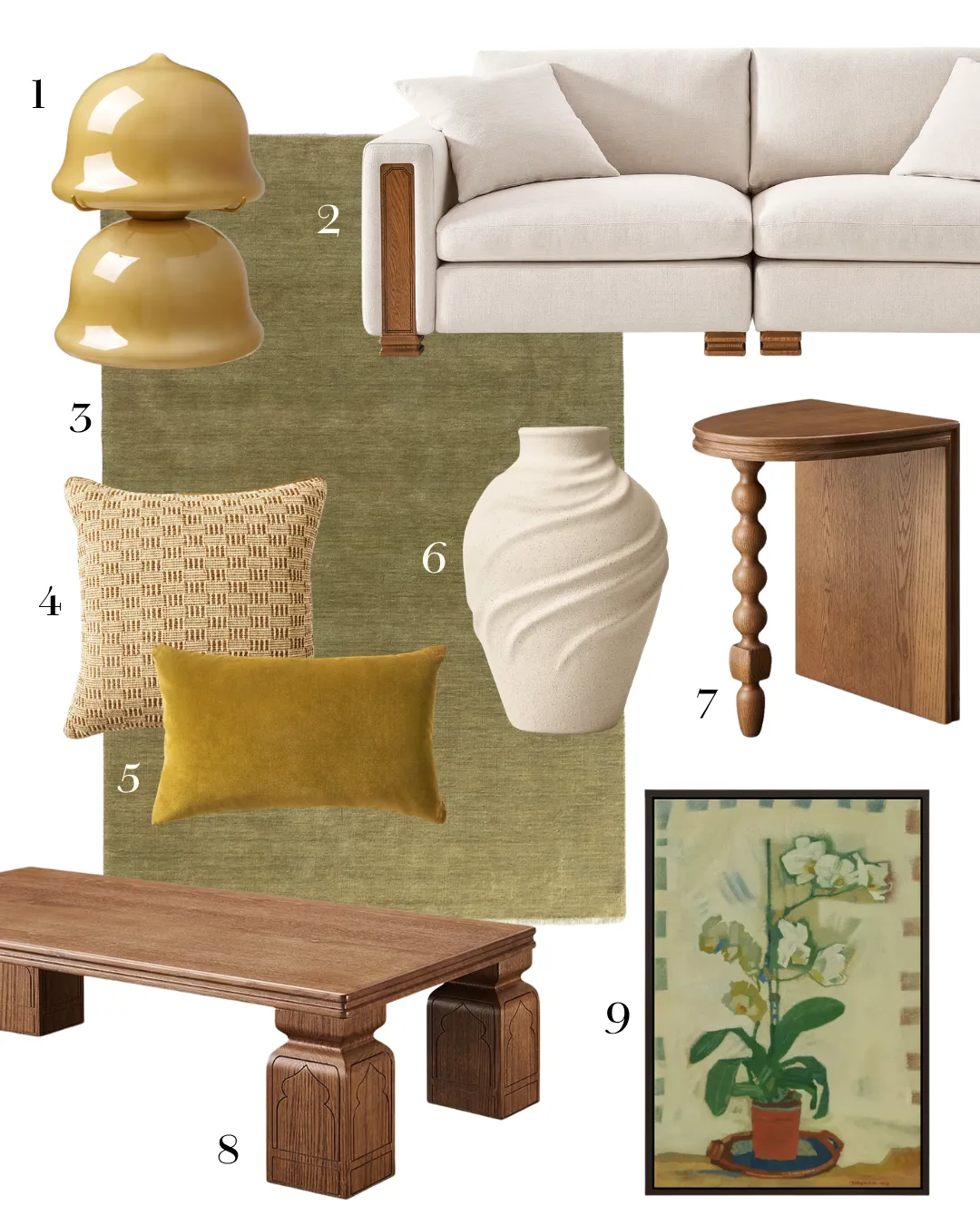 Collage of multiple furniture pieces from the Tan France x Castlery Collection, as well as some art and rug finds