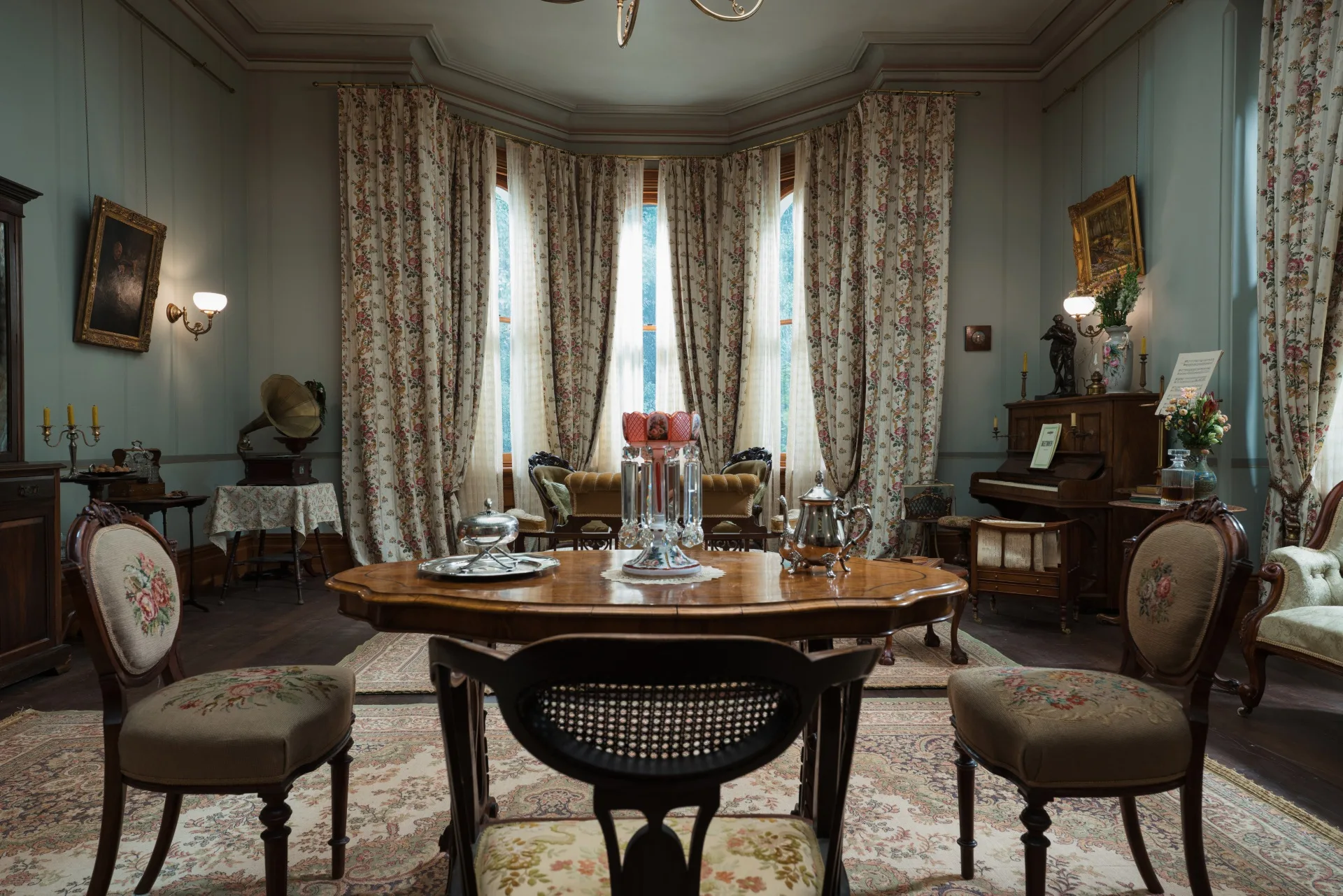 My Brilliant Career sage green and rose pink interior of Caddegat