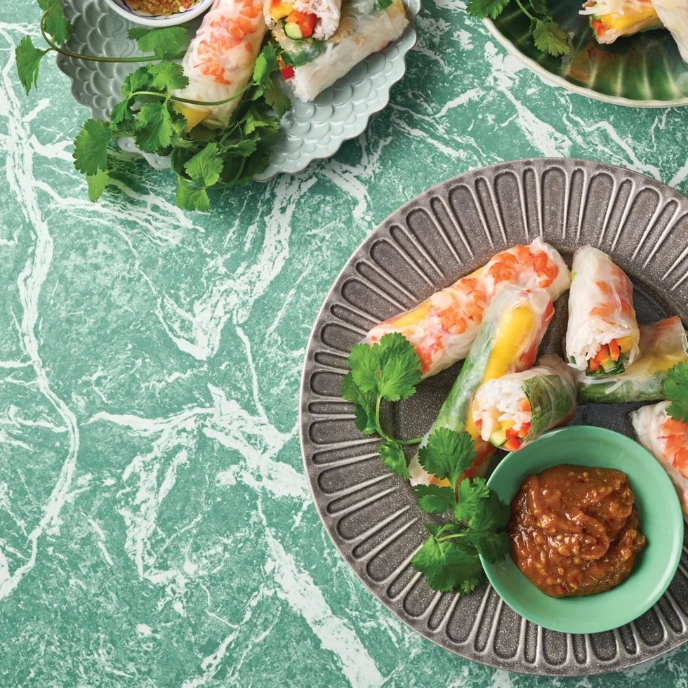 Prawn and mango rice paper rolls