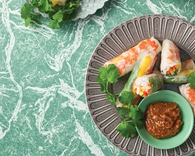 Prawn and mango rice paper rolls