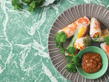 Prawn and mango rice paper rolls