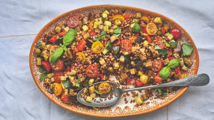 This easy roast vegetable salad with farro will be your new favourite