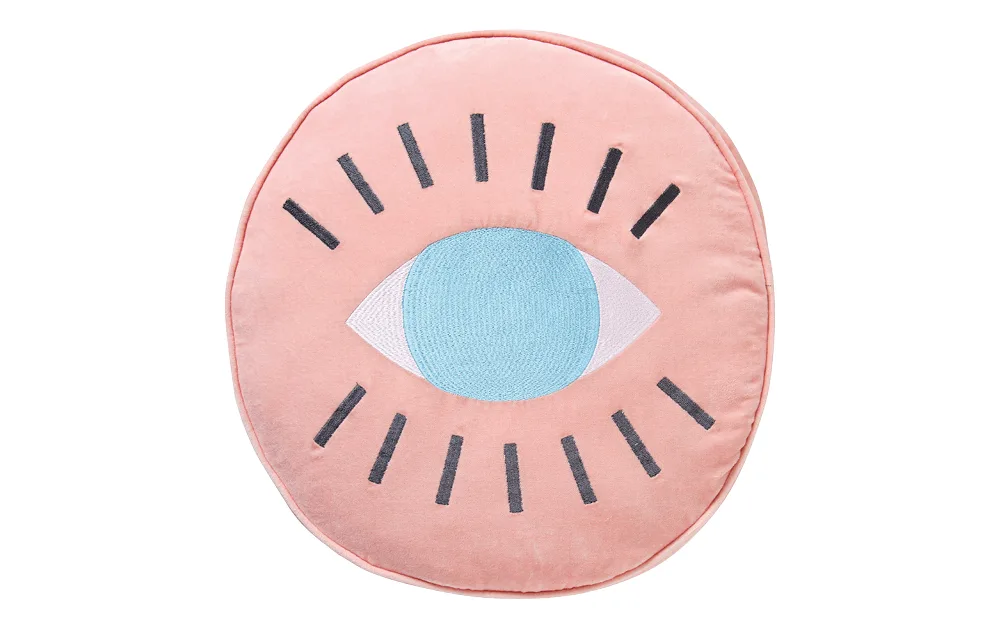 round pink velvet throw cushion