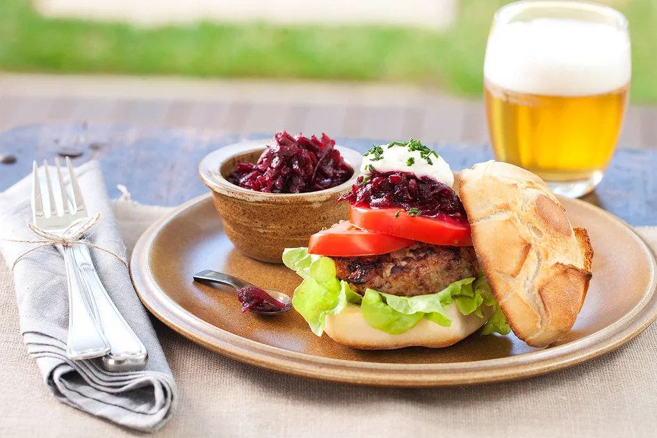 Lamb burger with beetroot relish Recipe | Home Beautiful