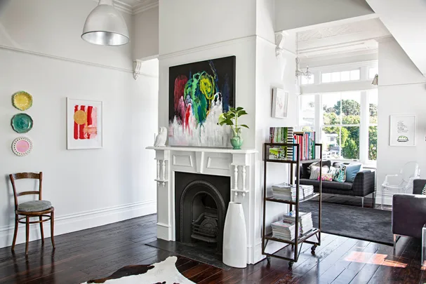 Original fireplace defies open plan