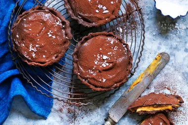 Chocolate and salted caramel tartlets