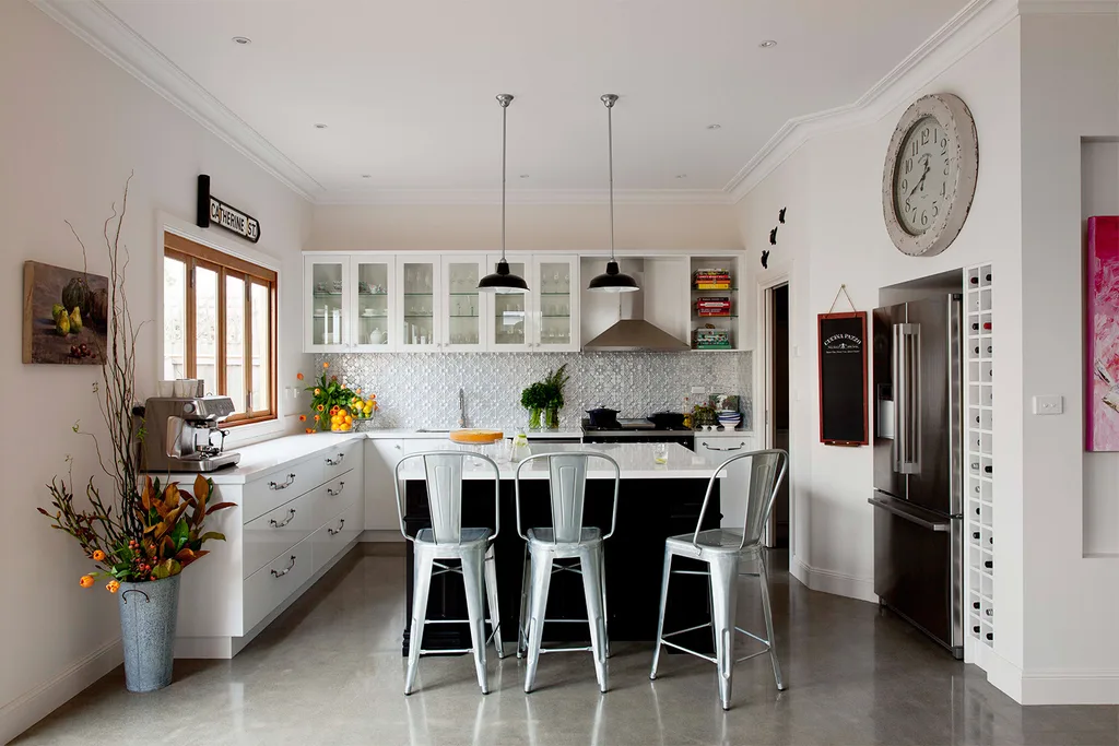 Industrial modern kitchen with pressed metal splashback