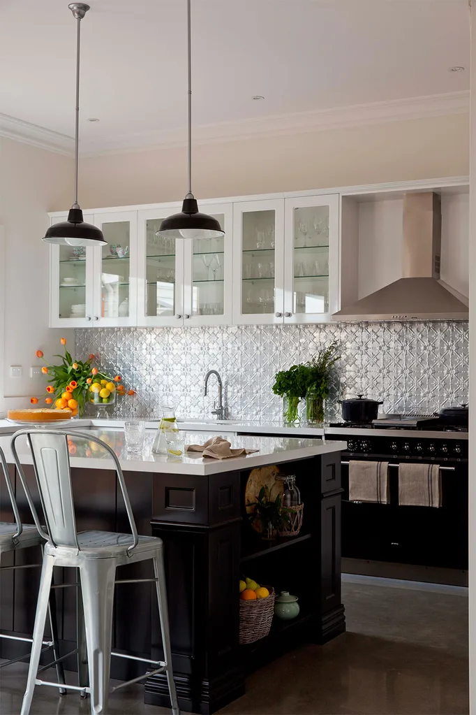 Pressed metal splashback kitchen