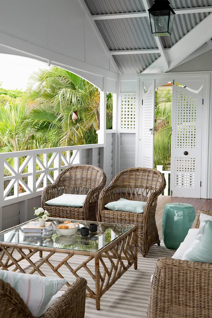 Balcony with wicker chairs