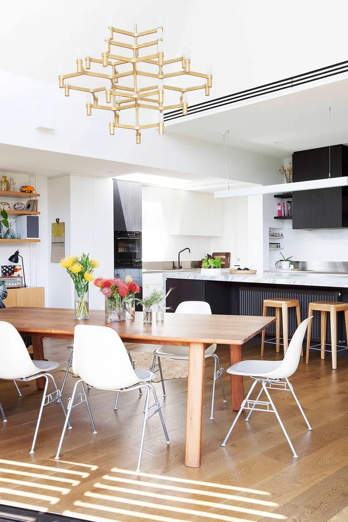 Living area with modern Scandi-style candelabra pendant