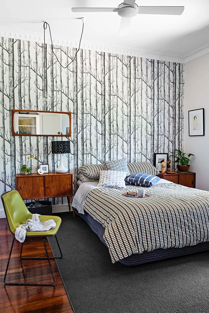 Bedroom with feature wallpaper