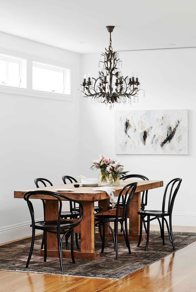 Chic dining room with chandelier