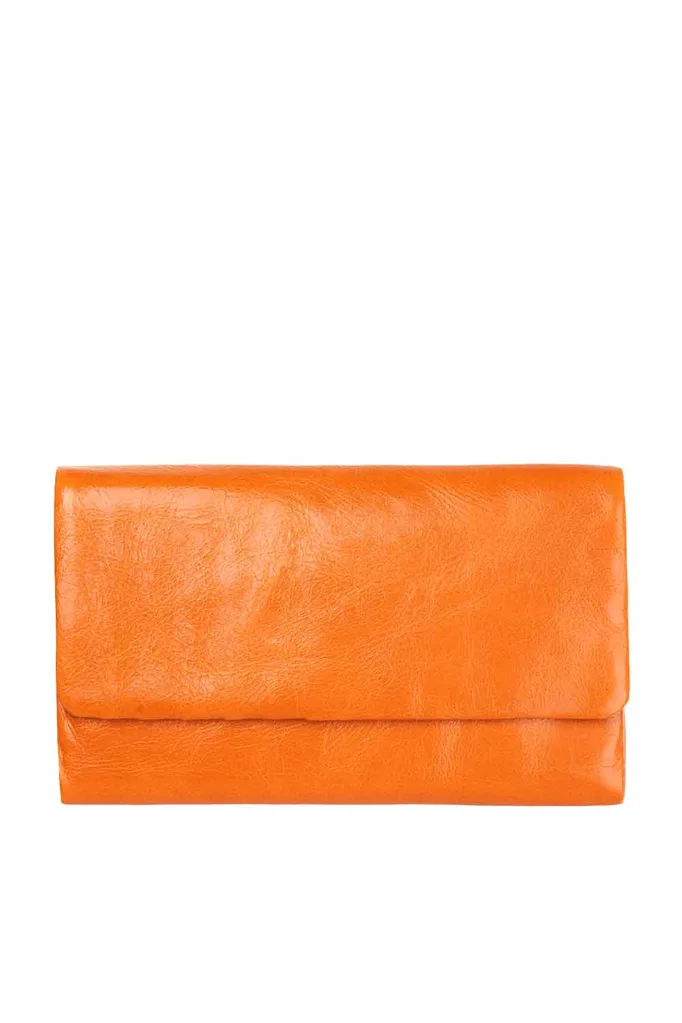 'Audrey' calf leather wallet in Burnt Orange, Status Anxiety.