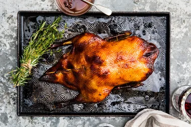 Plum & sherry glazed roast duck