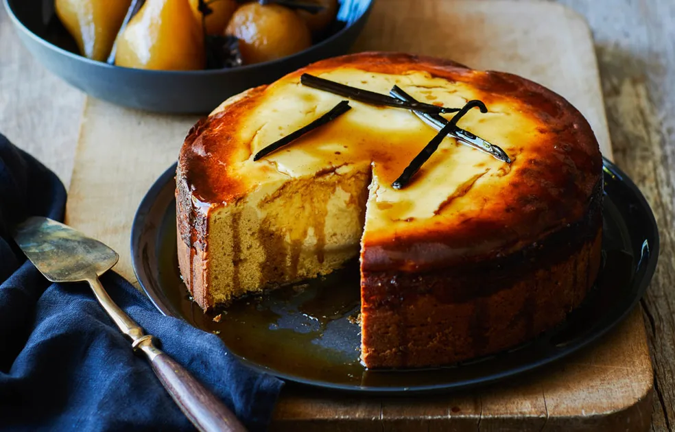 Recipe: Goat's curd cake with poached brown sugar pears Recipe | Home Beautiful