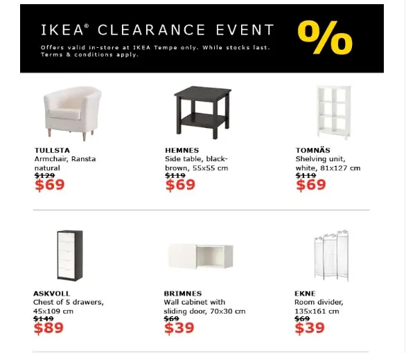 Ikea 40 per cent clearance sale flat packs furniture appliances