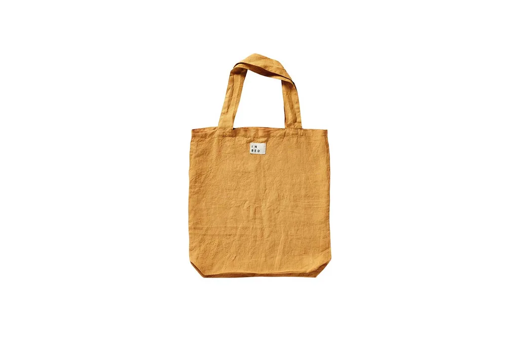 8. 100% linen market bag in Mustard, $35, In Bed Store