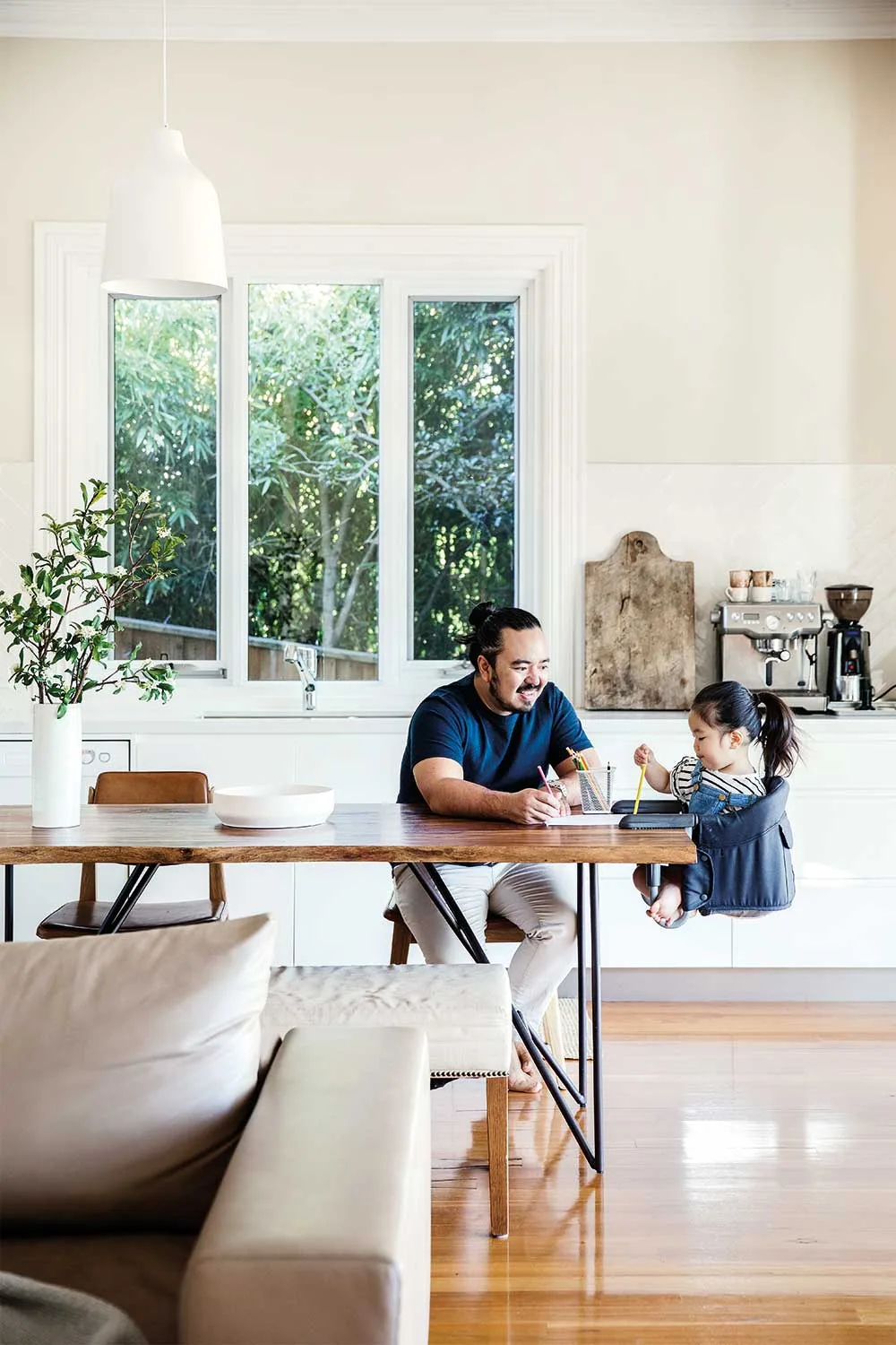 Masterchef winner Adam Liaw in his home kitchen with daughter Anna