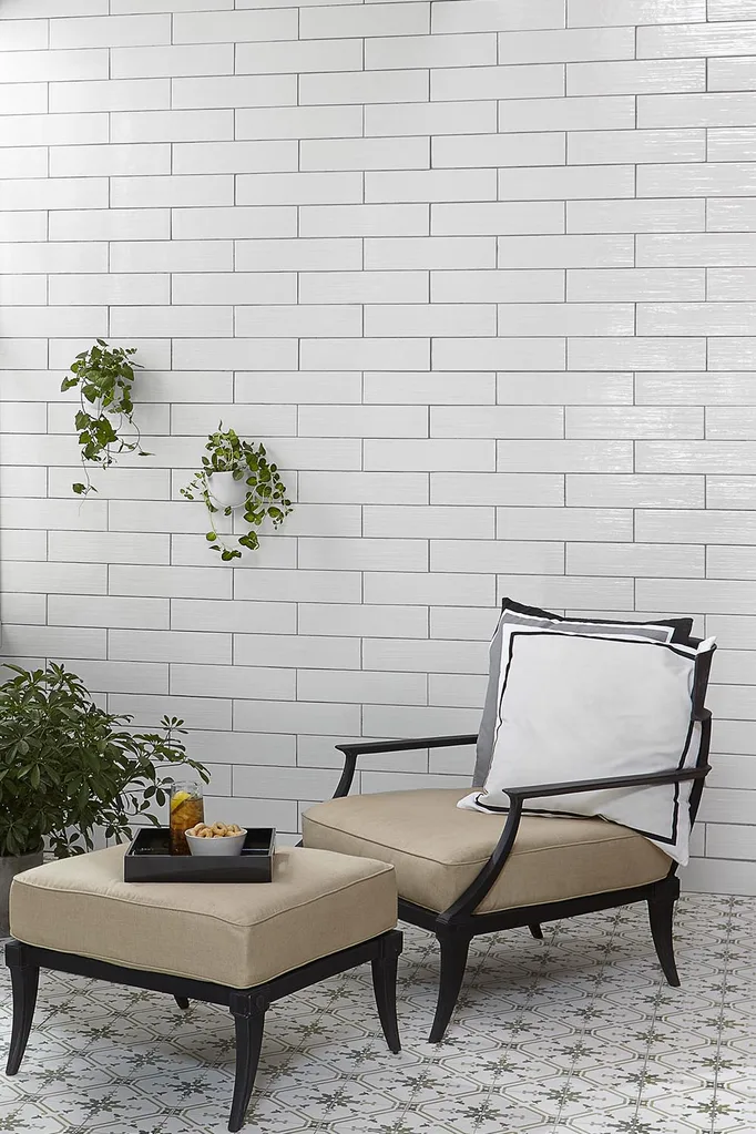 patterned tiles on porch floor