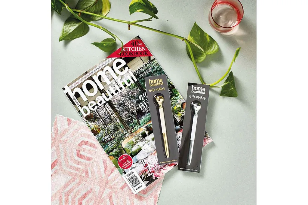 Home Beautiful March issue - on sale now! Check off your to-do list in style with this BONUS* notemaker pen. There are two styles to collect. On sale now. *Only in selected outlets for $1 more. One pen per issue while stocks last.