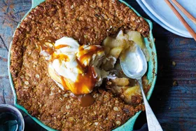 Anzac biscuit-topped apple crumble for the weekend