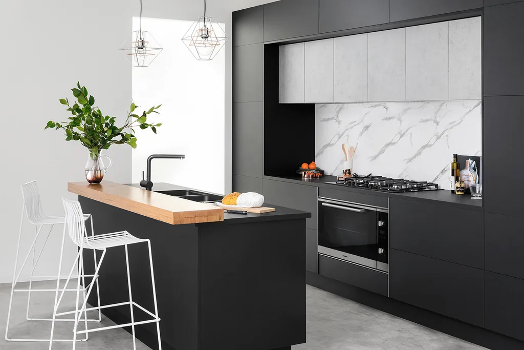 Modern black, grey, marble and white kitchen