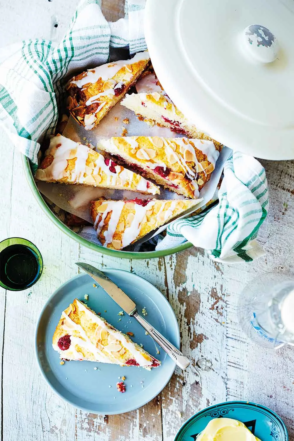 Almond iced raspberry scones