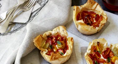 Heirloom tomato, tapenade & ricotta tarts