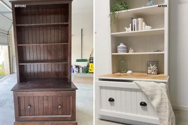 Amazing hack: transforming an old bookcase to Hamptons coastal-style chic