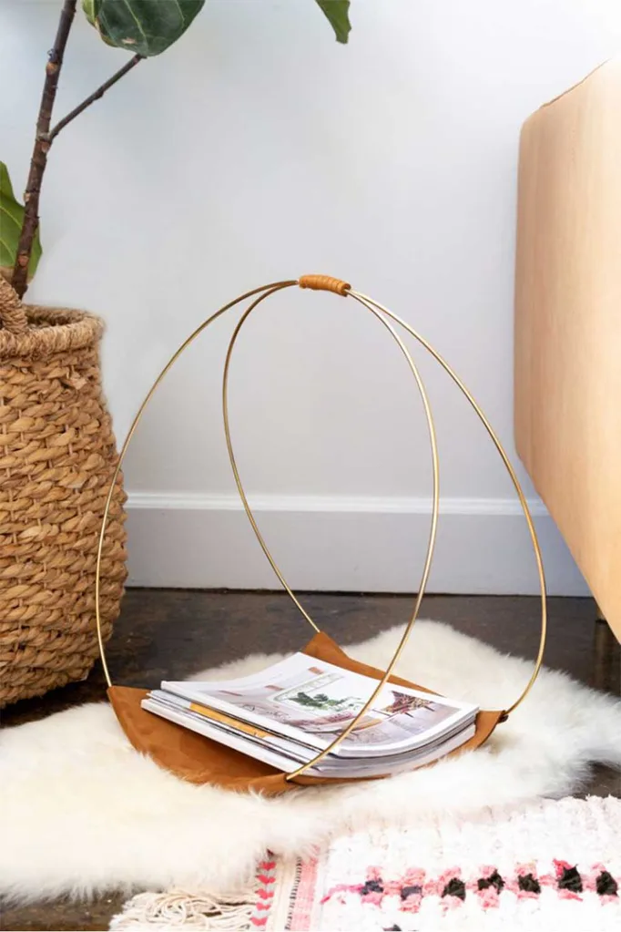 DIY gold hoop magazine rack