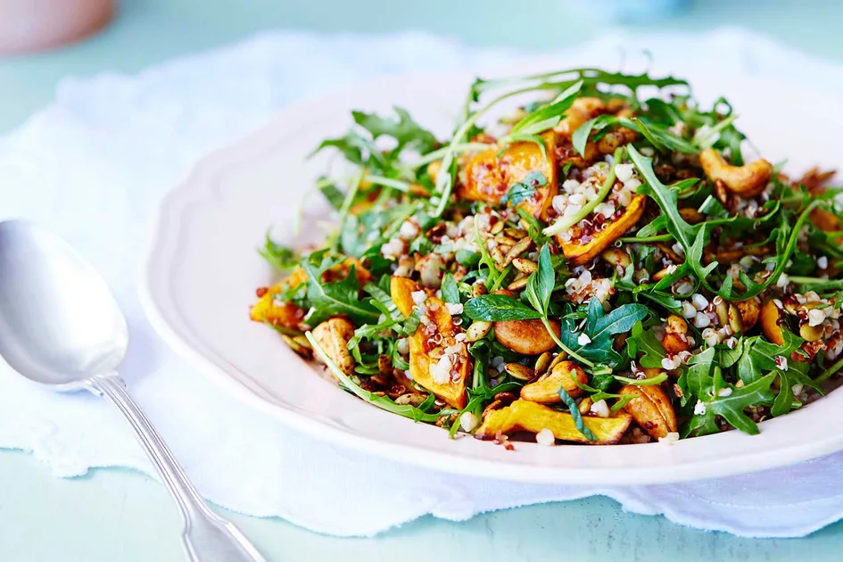 Sriracha roasted pepita and cashews with buckwheat pumpkin salad Recipe | Home Beautiful