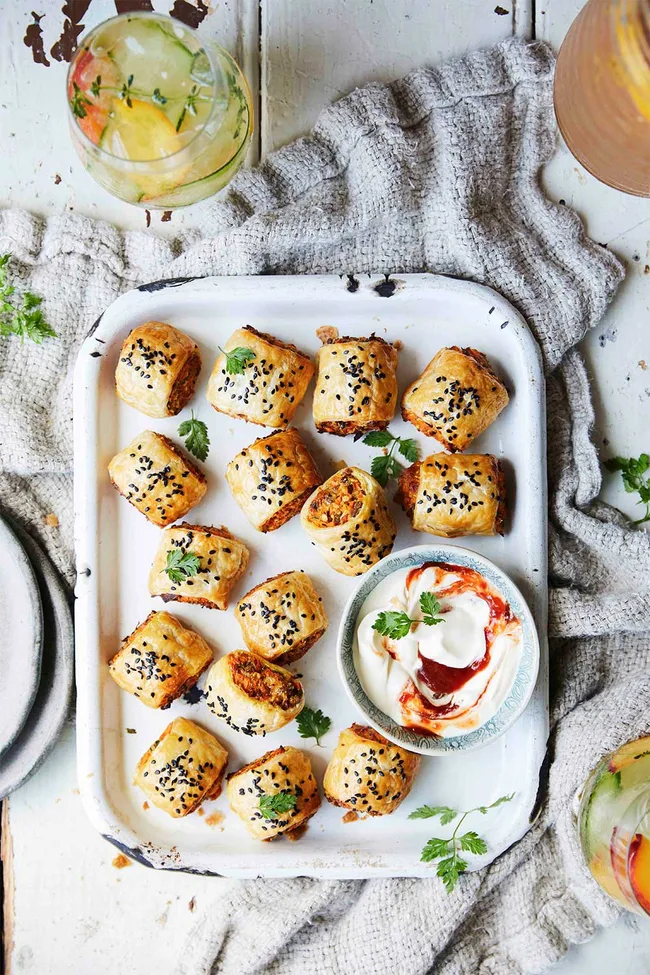 Sweet potato, lentil and cheddar sausage rolls