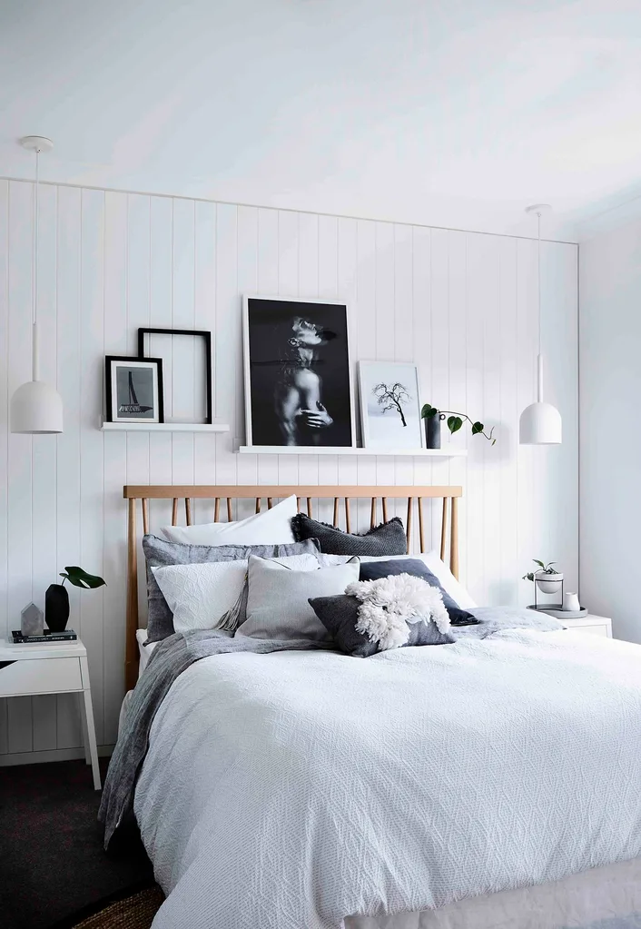 This tranquil room promises family and friends a dreamy sleep on the ‘Spindle’ bed frame from Domayne, or a good read propped up by a huddle of Adairs cushions.