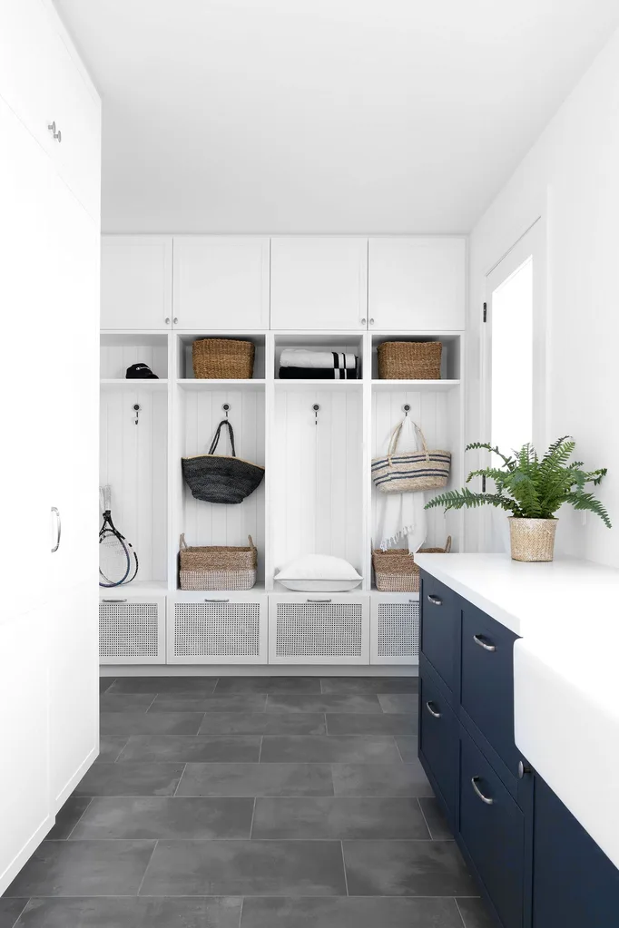 mudroom with custom cabinetry