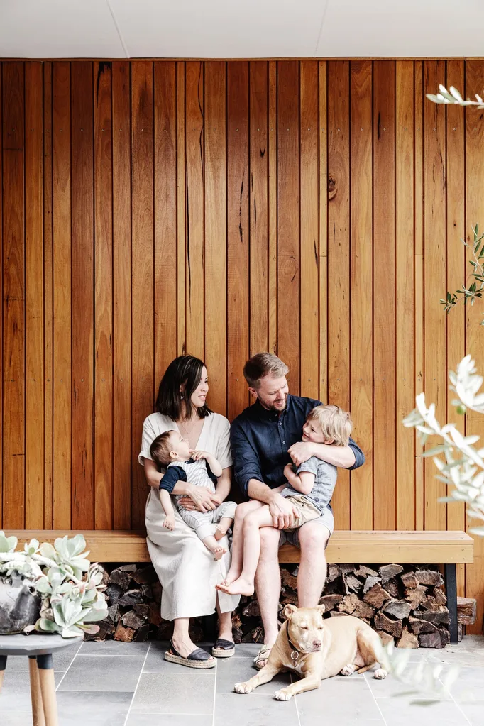 bushland timber home family portrait