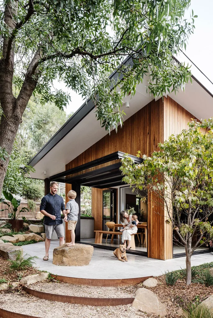 bushland sustainable family home rear exterior