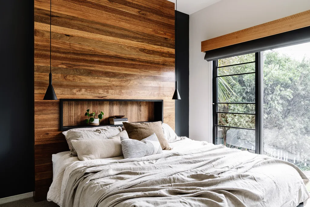 bushland home timber bedhead recess