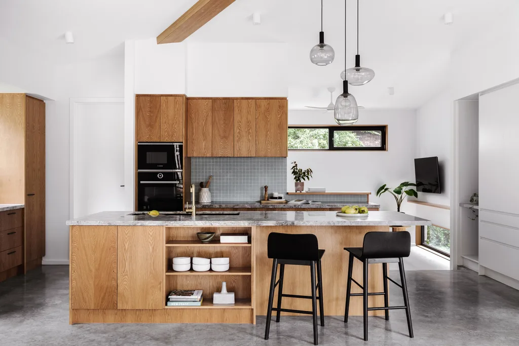 sustainable bushland home timber kitchen