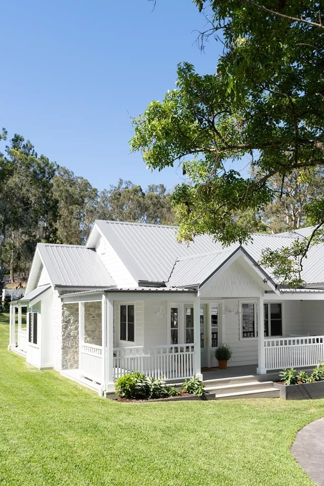 modern white country farmhouse exterior